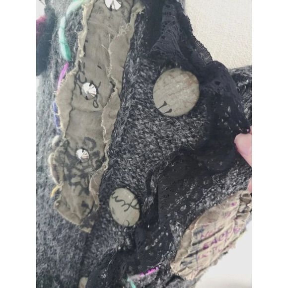 mechant Art To Wear Artsy Knit Crochet Feather Patchwork Lace Sweater Vest M - Picture 11 of 12